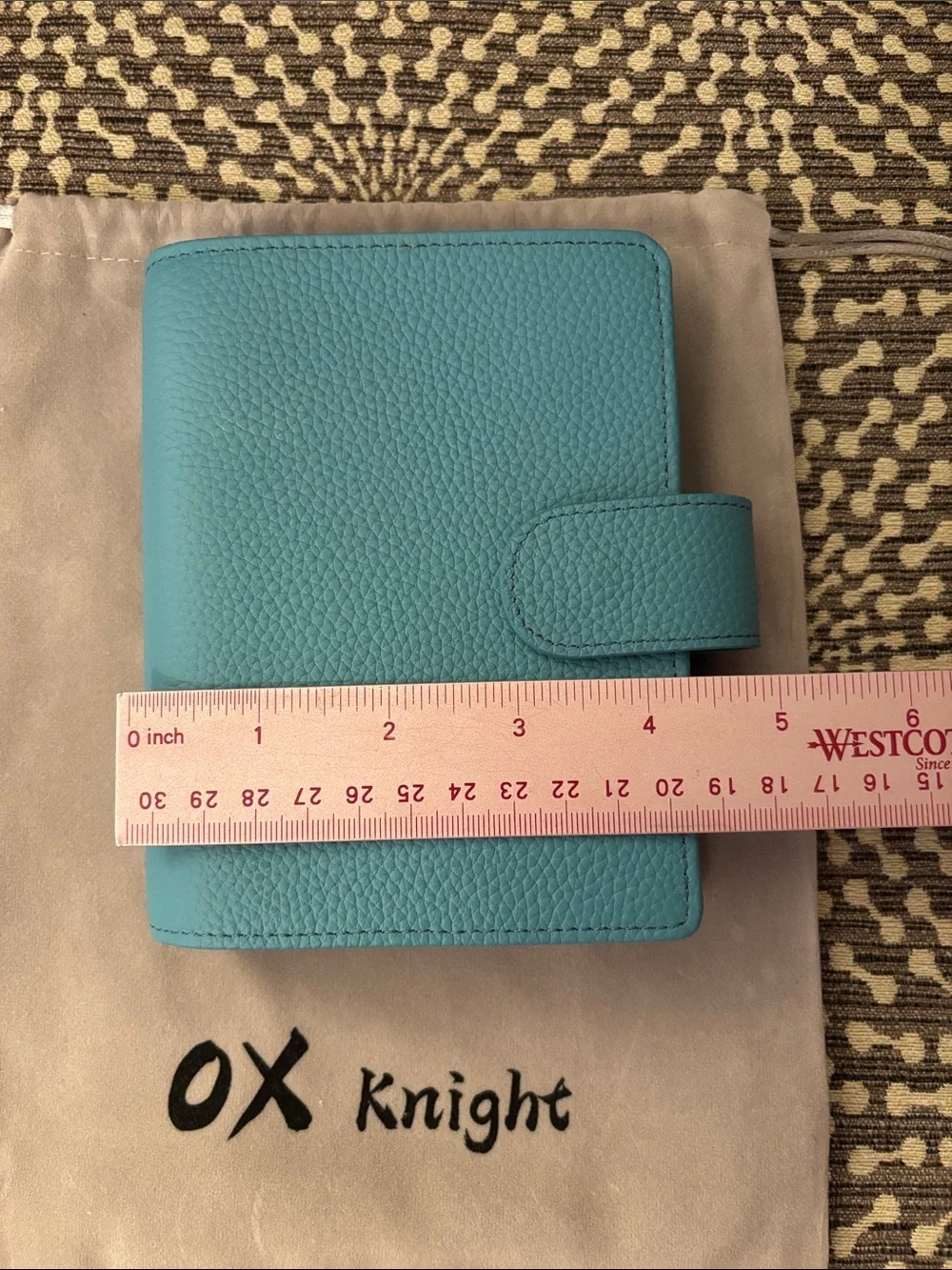 Light Blue Leather Pocket Size Ring Planner Cover Ox Knight Like New - Picture 2 of 12